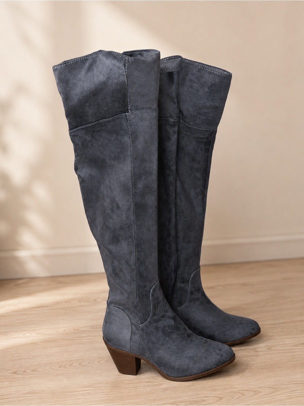Qupid Gray Faux Suede Over-the-Knee Boots Size 9 Block Heel